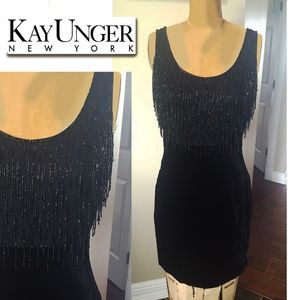 Kay Unger women's size 4 black velvet & bead dress